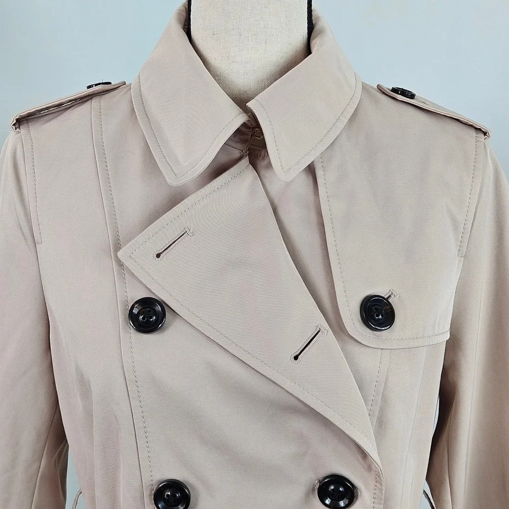 Lands' End Womens Tan Trench Coat NEW Size 4 Double Breasted Belted